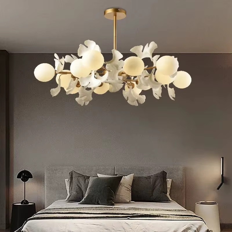 TAONUANSHU LED Kronleuchter Ginkgo Blatt Design als Ring-Pendelleuchte in Beige oder Weiß für Wohnzimmer und Schlafzimmer - Bild 3