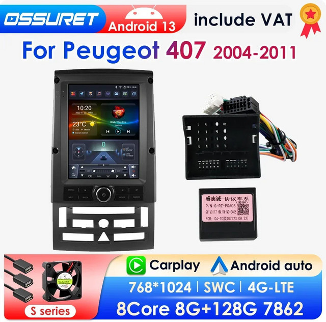 OSSURET Android Auto Multimedia Autoradio mit GPS und Carplay für Peugeot 2004 bis 2016, 9,7 Zoll, Schwarz - Bild 1