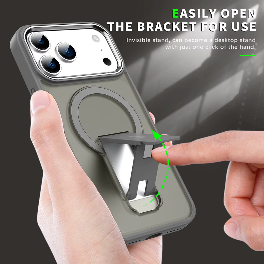 Stoßfeste iPhone Hülle mit MagSafe Wireless Charging und Halterung, matt und durchscheinend, Farbe: Braun, passend für iPhone 17 Pro Max, iPhone 16 Plus, iPhone 15 und iPhone 14 - Bild 2