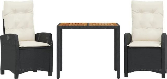 vidaXL 3-teilige Garten-Essgruppe aus PE-Rattan und Akazienholz in Schwarz mit Kissen - Bild 1