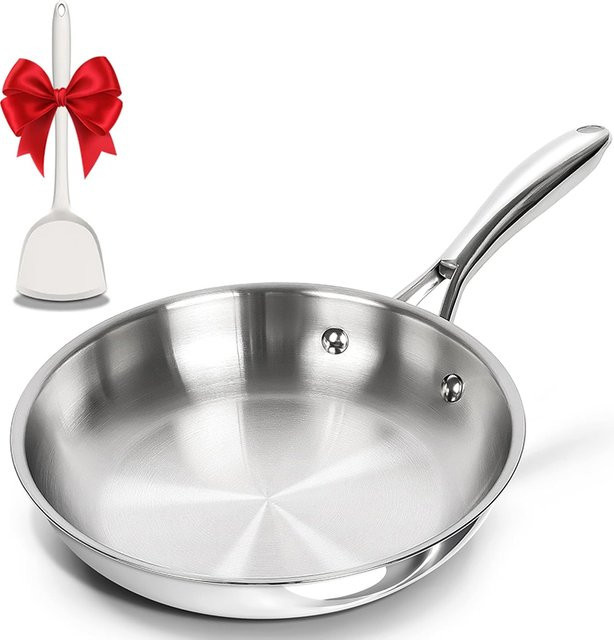 LMETJMA Dreischichtige Edelstahl-Bratpfanne in Silber, Induktionsgeeignet und Ofenfest - Bild 1