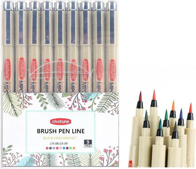 VFDVDF Präzisions-Mikrolinien-Stifte Set mit 9 Farben, Wasserfeste Archivtinte Fineliner und Pinselstifte zum Skizzieren und Zeichnen - Bild 1