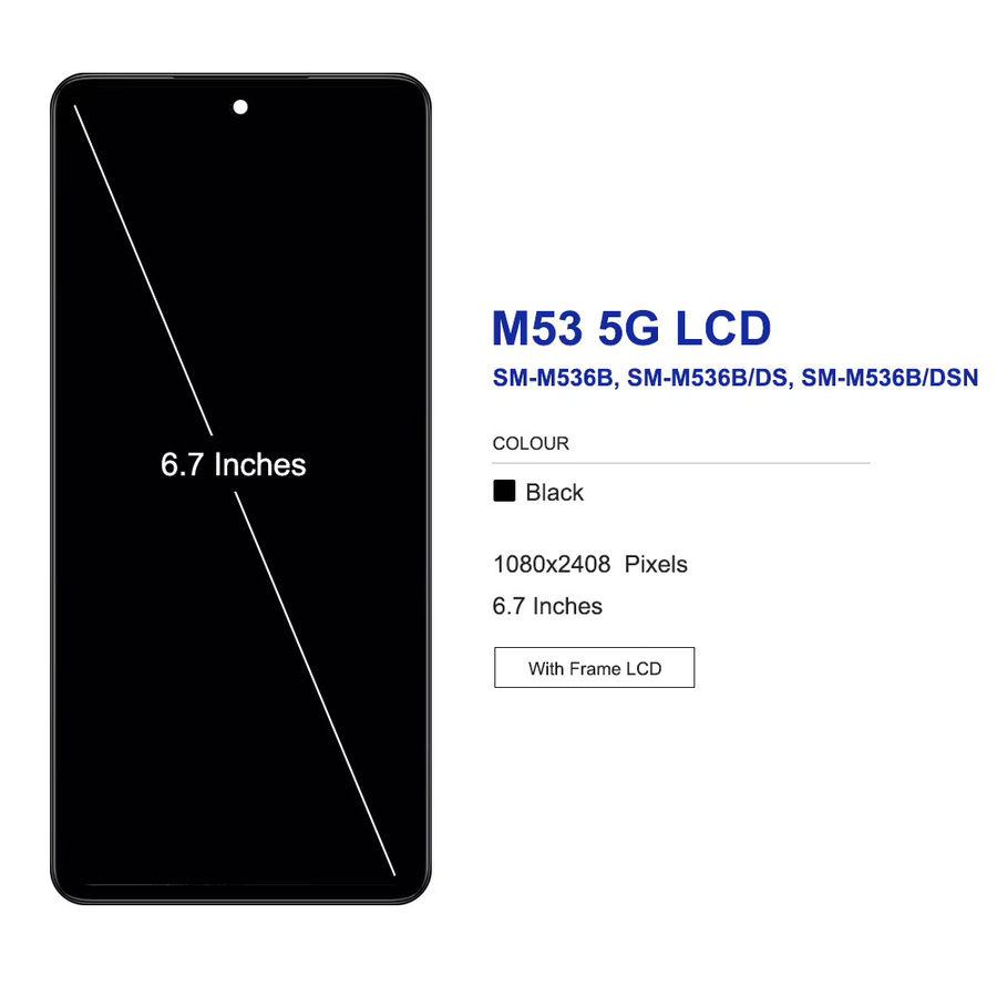 Samsung AMOLED LCD Display mit Touchscreen und Rahmen für M53 5G, Farbe: Schwarz, Kompatibel mit SM-M536B, SM-M536B/DS, SM-M536B/DSN - Bild 3