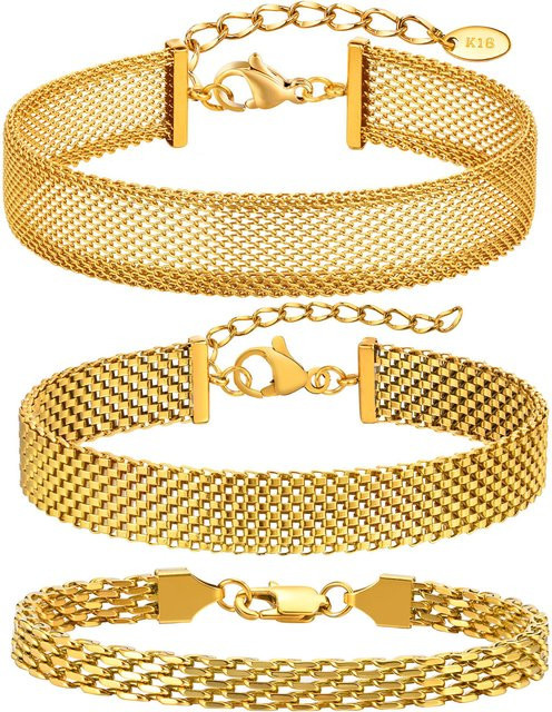 Meaeguet Damen-Armband, Edelstahlkette, 18 Karat PVD-vergoldet, Mesh-Glieder - Bild 1