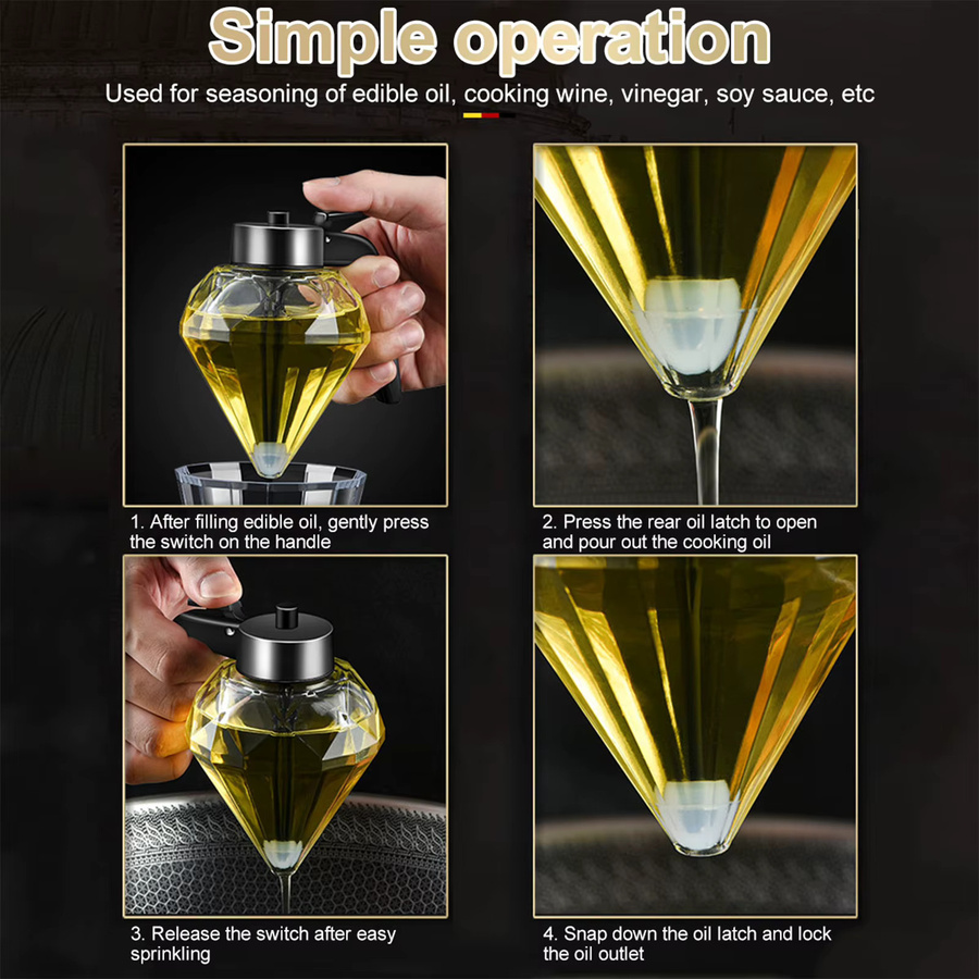 Diamantform Honigspender aus Glas und Kunststoff mit Ständer, transparentes Honigglas und Ölflasche für Essig oder Sauce, 200 ml - Bild 4