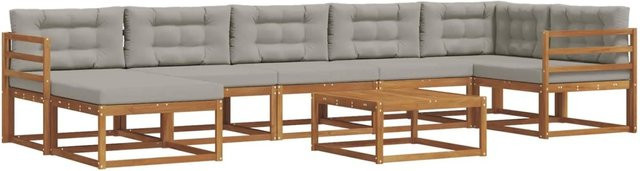 vidaXL 8-tlg. Outdoor-Sofagarnitur aus massivem Akazienholz mit Kissen in Hellgrau - Bild 1