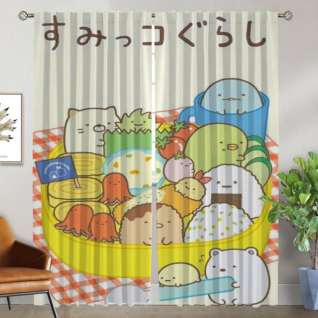 Sumikko Gurashi Tüll-Vorhänge Set, 2 Stück, Mehrfarbig, Breite: 50 cm, Höhe: 70 cm - Bild 1