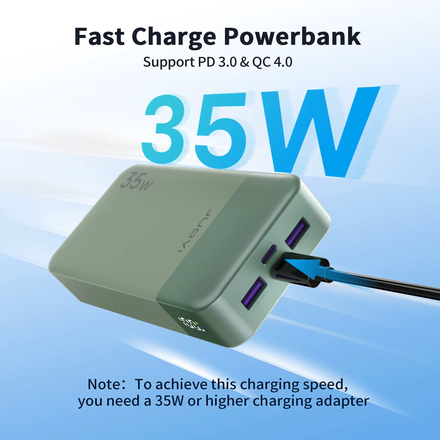 JUOVI Powerbank 20000mAh mit 35W Schnellladefunktion PD3.0 QC4.0 und LED-Anzeige, Tragbares Ladegerät für dein iPhone, Farben: Schwarz oder Grün - Bild 2