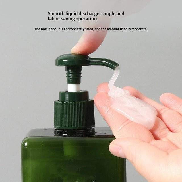 AESTHTANY Quadratischer Seifenspender aus Kunststoff, Nachfüllbare Shampoo- und Duschgel-Flasche mit Pumpe, Grün, 100 ml bis 650 ml - Bild 1