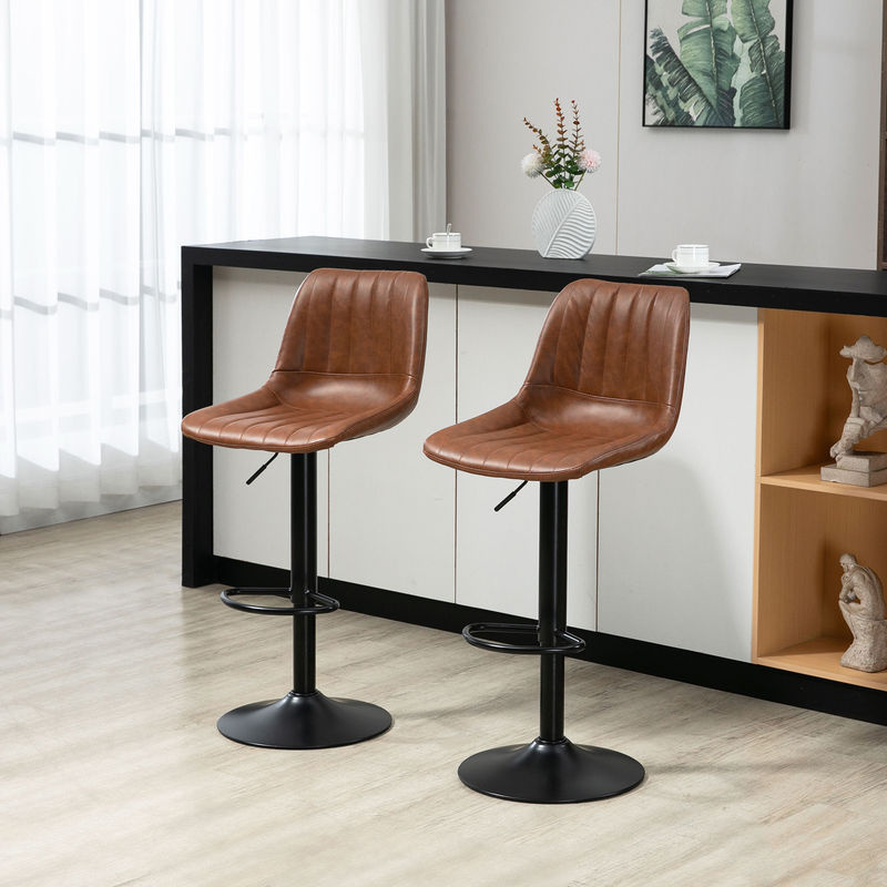 2er Set HOMCOM Barhocker aus Kunstleder in Braun mit Stahlgestell und 360 Grad Drehsitz im Vintage-Chic - Bild 2