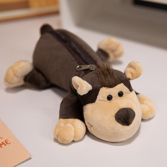 Plüsch Federmäppchen mit Tier-Motiv Elefant, Löwe oder Capybara von Market-4 in Braun, Breite: 26 cm - Bild 1