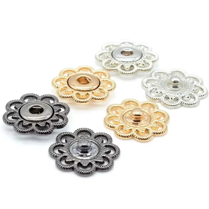 9 Sets Vintage-Druckknöpfe aus Metall mit Blumenmuster in Gold und Multicolour zum Aufnähen für DIY-Handwerk, Jeans und Jacken - Bild 2