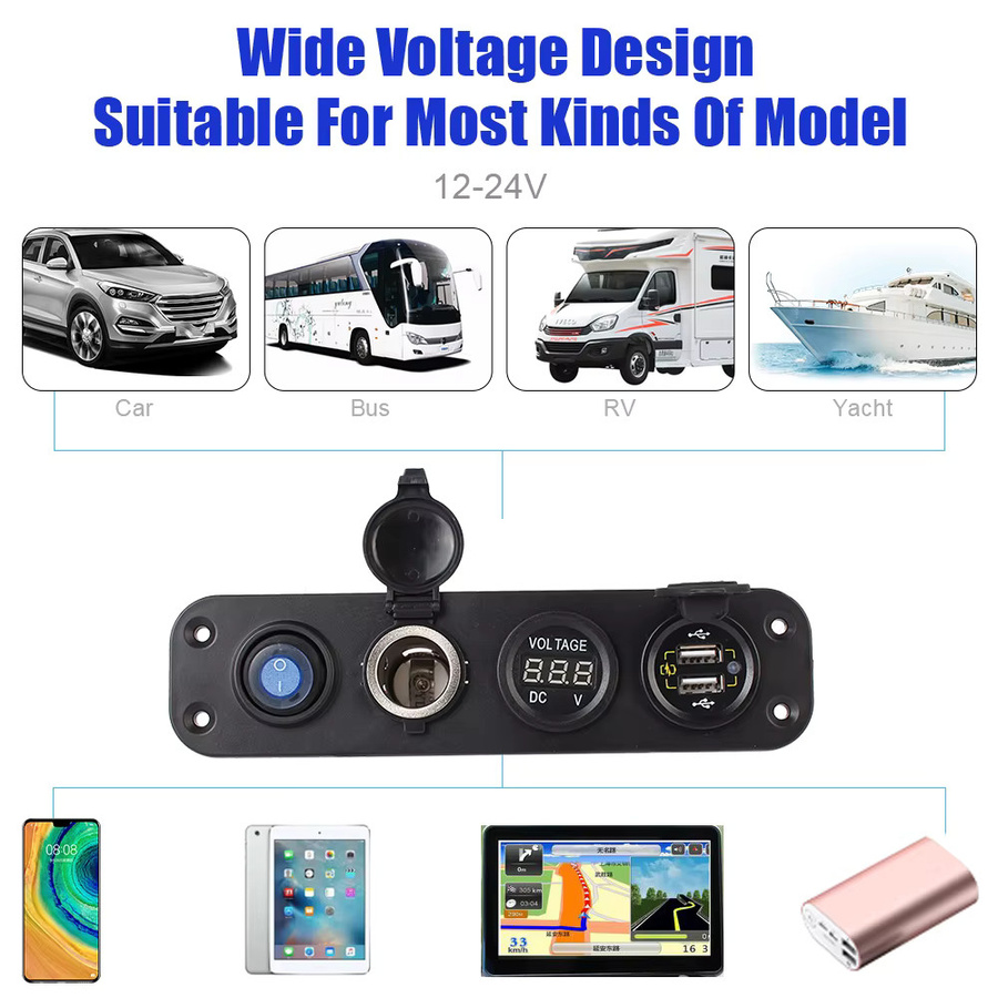 AINYSZIN USB Ladegerät für Auto und Lkw mit USB-A und USB-C Anschlüssen sowie Schalter Panel in Schwarz oder Blau - Bild 3