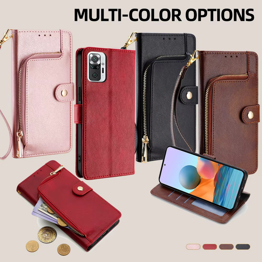 Xiaomi Leder-Brieftasche Flip Case für Redmi Note 10 Pro Max 10T 10s 10a 10 Lite Prime mit Metallschnalle in Schwarz - Bild 6