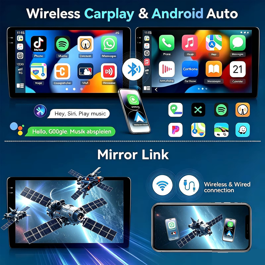 ESSGOO Multimedia-Videoplayer und Autoradio mit Android 15, kabellosem CarPlay und Android Auto, Bluetooth und Wi-Fi, Schwarz, für OPEL Agila, SUZUKI Splash und Ritz 2008–2014 - Bild 2