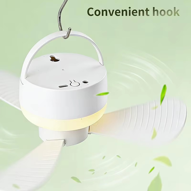 TLEDMP Camping-Ventilator mit Licht, wiederaufladbarer USB-Hängeventilator in Weiß - Bild 2