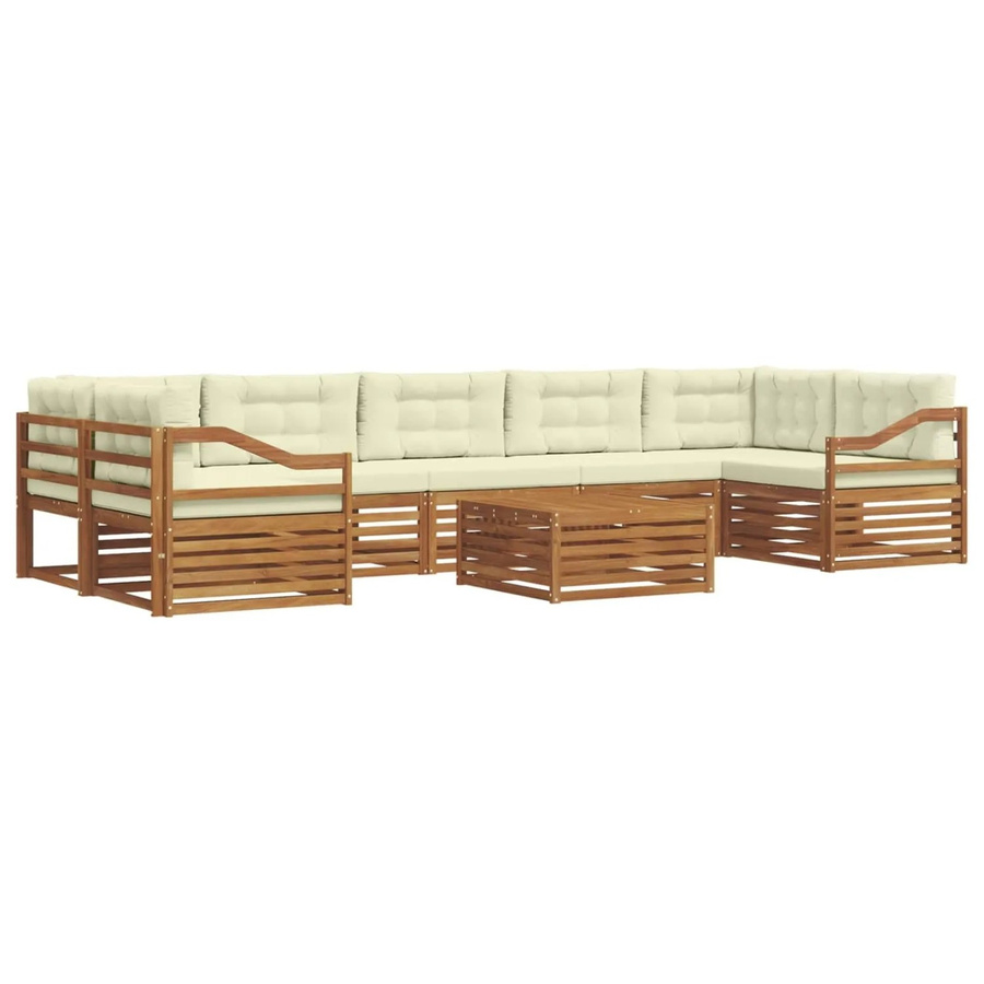 vidaXL Outdoor-Sofagarnitur 8-teilig in L-Form aus massivem Akazienholz mit Kissen in Natur und Creme - Bild 2