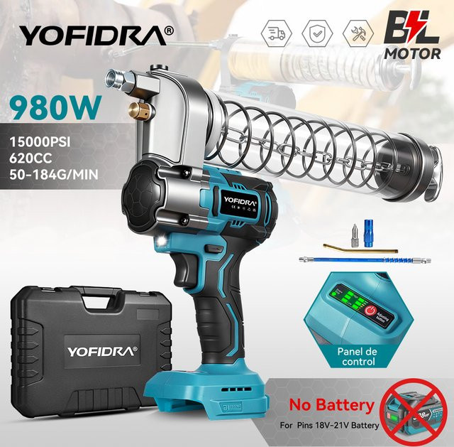 YOFIDRA Elektrische Fettpresse mit 15000 PSI Hochdruck, Akku-Schmierlager Öl Injektor kompatibel mit Makita 18V Akku - Bild 1