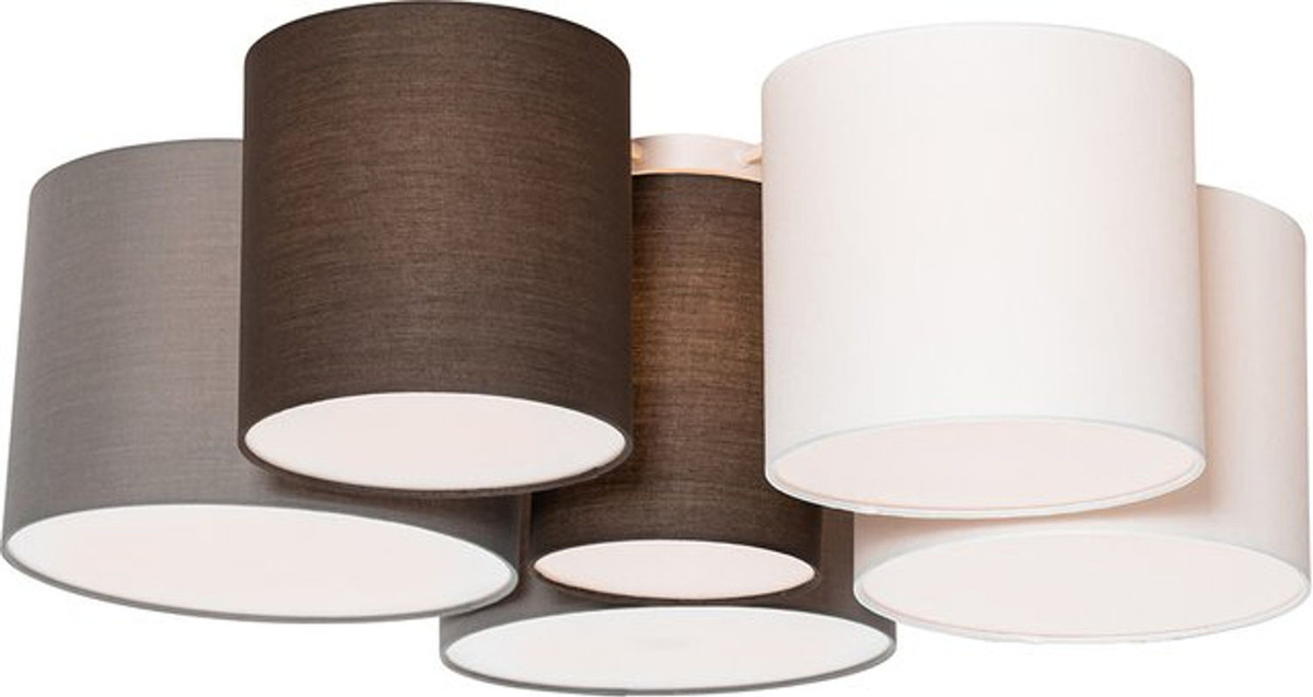QAZQA Deckenlampe Multidrum in Weiß, Grau und Braun mit 6 E27 Fassungen aus Stoff und Metall - Bild 1
