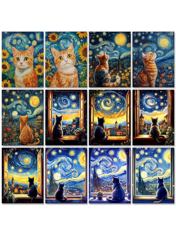RUOPOTY Malen nach Zahlen Set Katze Wandkunst mit Acrylfarben auf Leinwand, mehrfarbig - Bild 2