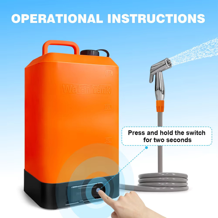 LOFAM Tragbare Outdoor-Camping-Dusche in Orange mit 16 l Wasserbeutel und wiederaufladbarer elektrischer Pumpe - Bild 2