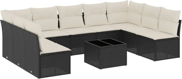 vidaXL 10-teilige Garten-Sofagarnitur in U-Form aus Polyrattan mit Kissen in Schwarz-Creme - Bild 1