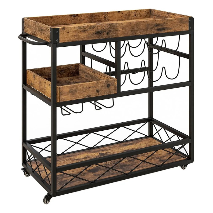 Costway Servierwagen mit 3 Ebenen in Braun im Vintage-Design aus Holz und Metall - Bild 2