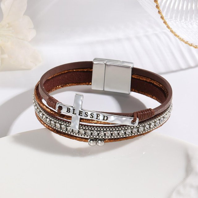 Armband Leder, Kreuz, Magnetverschluss, Unisex - Bild 1
