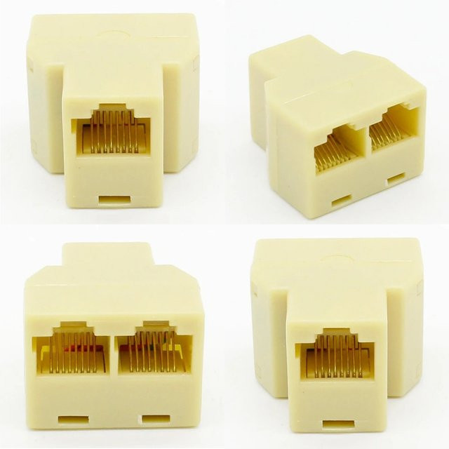 ELECAPITAL RJ-45 Ethernet Netzwerk Adapter CAT6 LAN Splitter Stecker in Beige - Bild 1