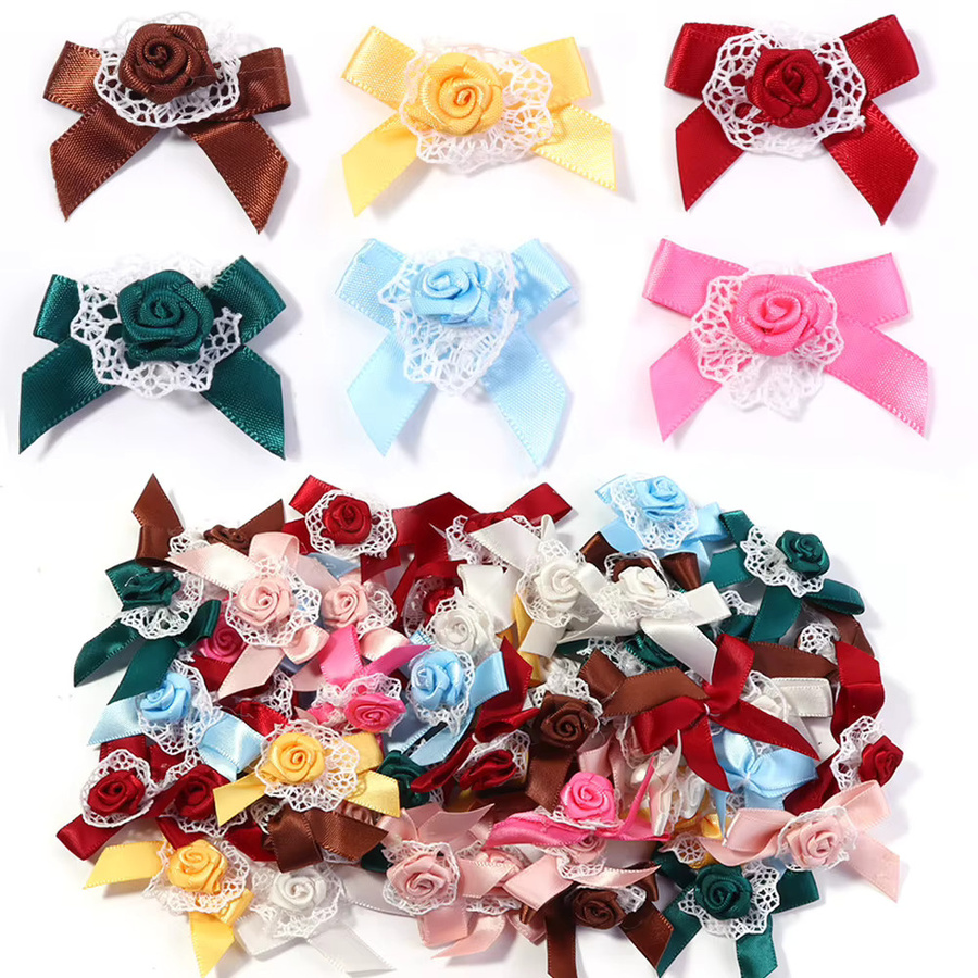 10 Stück bunte Satinband-Schleifen aus Polyester mit Spitzen-Rosen-Design für deine DIY-Dekoration und Kleidung - Bild 3
