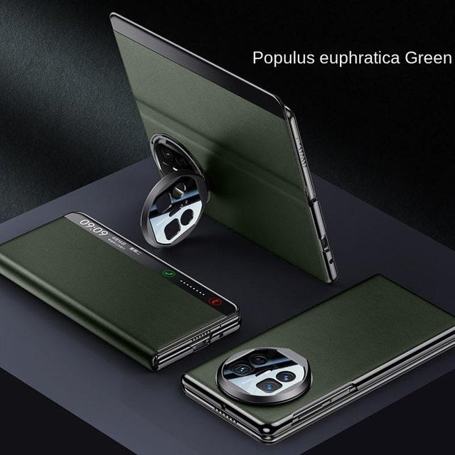 All-Inclusive Lederhülle für Huawei Mate X5 und Mate X3 mit Metall-Linse, faltbarem Ständer und Anti-Drop Schutz in Grün - Bild 1