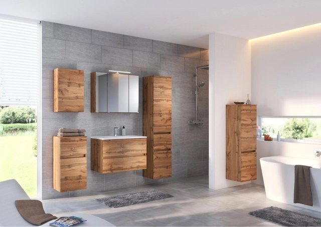 Held Möbel Waschtisch-Set Verona 2-tlg. in Wotaneiche mit Mineralgussbecken und Spiegelschrank, Breite: 100 cm - Bild 1