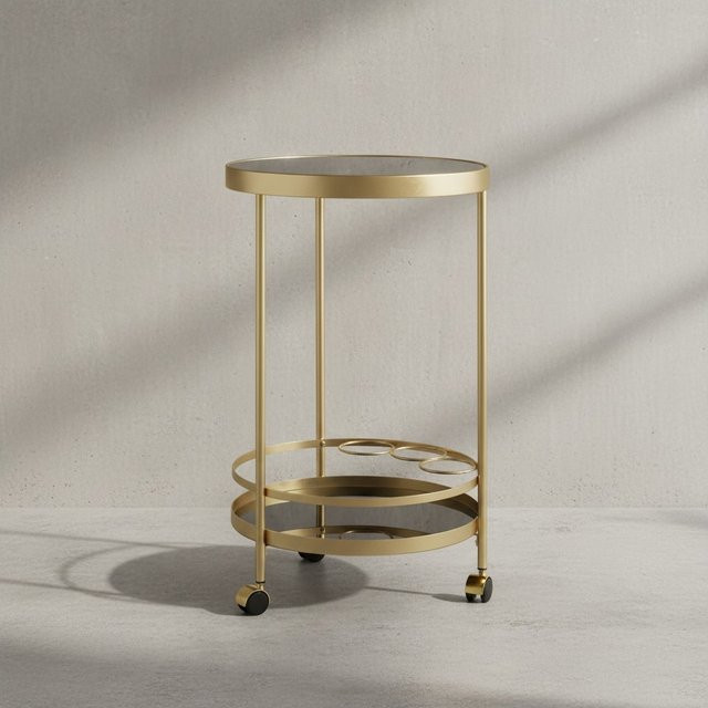 KADIMA DESIGN Servierwagen in Gold mit schwarzem Sicherheitsglas im Retro-Design, B: 45,0 cm, T: 45,0 cm, H: 76,0 cm - Bild 1
