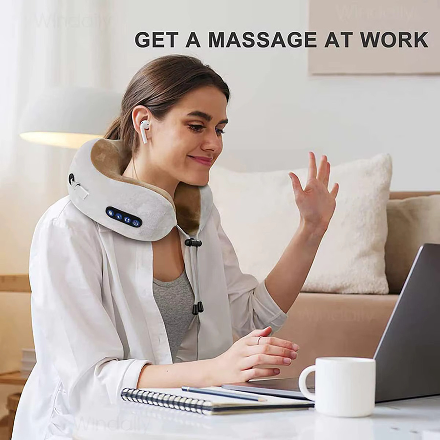 PAQIN Tragbares U-Form Nackenmassagegerät mit Vibrationsfunktion zur Muskelentspannung für Schulter und Hals, Farbe: Braun, USB aufladbar - Bild 2