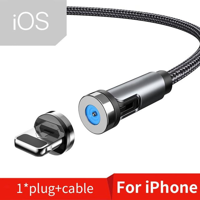 VAORLO 540 Magnetisches Schnellladekabel mit 360 Grad Drehung für Micro USB, USB Typ C und 8Pin iPhone, Schwarz - Bild 1