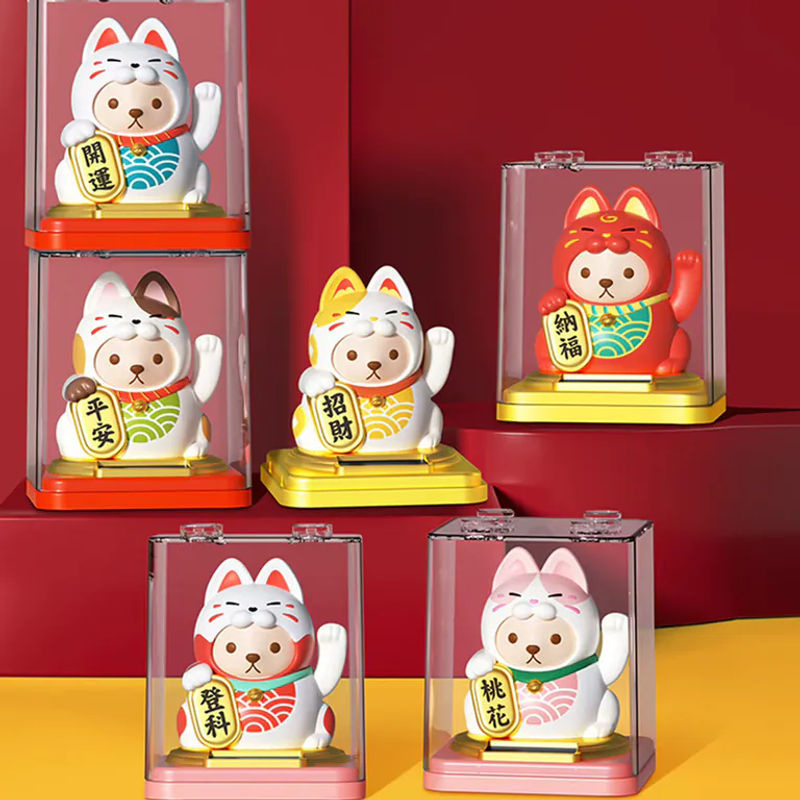 Solarbetriebene Maneki Neko Glückskatze von ACRDDK als dekoratives Ornament für Auto und Schreibtisch in Rosa, Rot, Gelb oder Weiß, Höhe: 7,62 cm - Bild 2