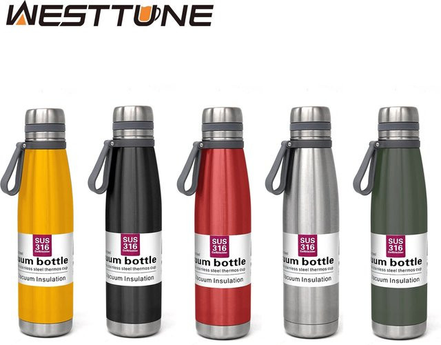 WEST TUNE Edelstahl-Thermosflasche in Silber mit Vakuum-Isolierung für Outdoor und Reisen - Bild 1