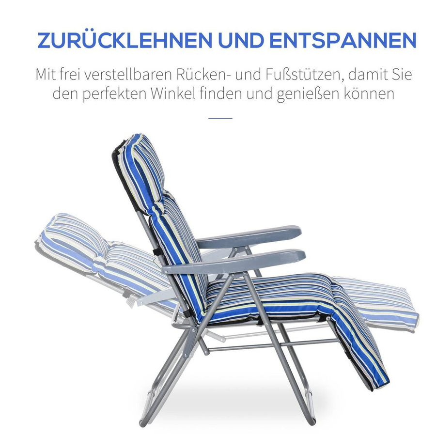 Outsunny Liegestuhl Set blau gestreift mit verstellbarer Kopfstütze und Armlehnen aus pulverbeschichtetem Stahl und UV-beständigem Polyester - Bild 3