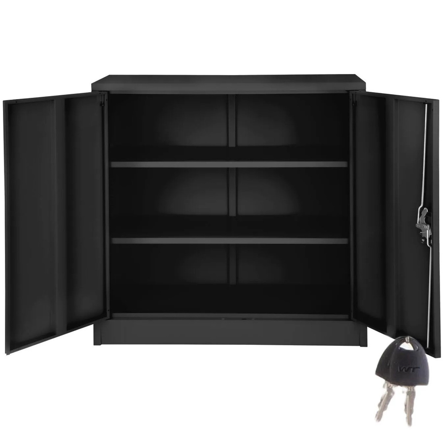 tectake Aktenschrank aus pulverbeschichtetem Stahl in Schwarz mit 2 höhenverstellbaren Einlegeböden und Schloss, B/T/H: 90 x 40 x 90 cm - Bild 2