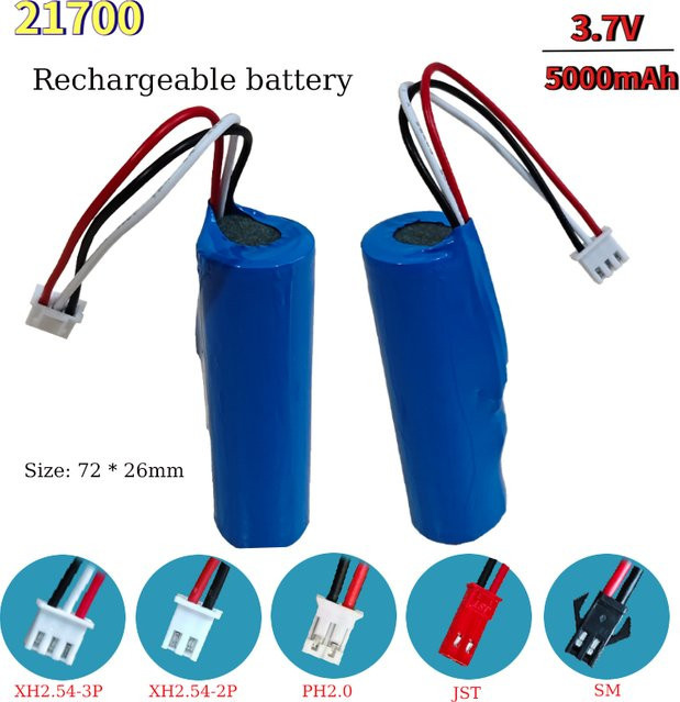 SUYIJIA Lithium-Ionen-Akku 21700 mit Leiterplatte und XH2.54-3P Stecker, 3,7 V, 5000 mAh, Blau - Bild 1