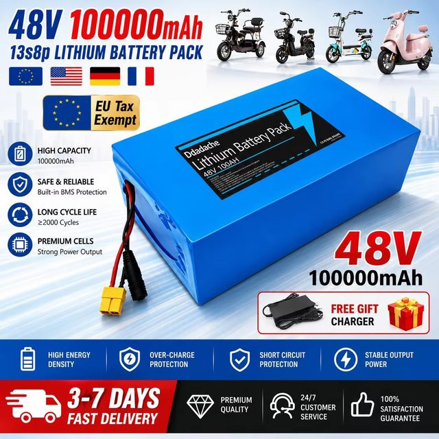 Lithium-Akku 48V 100Ah für Citycoco Motorroller mit integriertem 50A BMS in Blau - Bild 1
