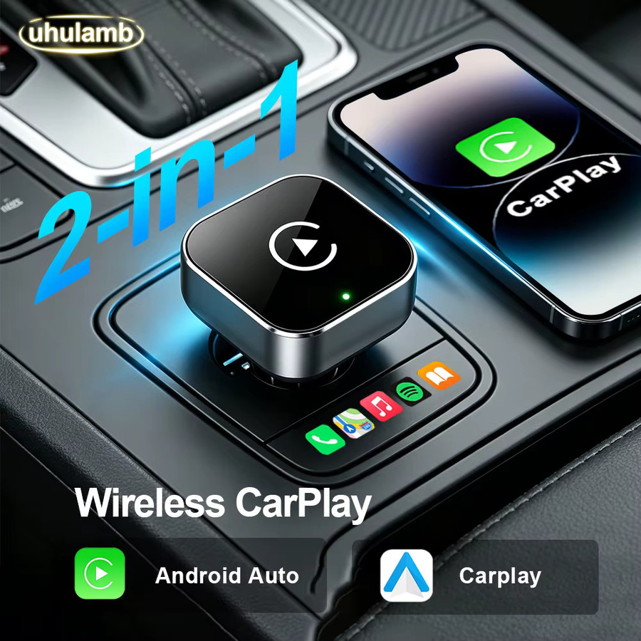 uhulamb 2-in-1 CarPlay und Android Auto Adapter, USB-C Konverter von kabelgebunden zu kabellos, Schwarz - Bild 5