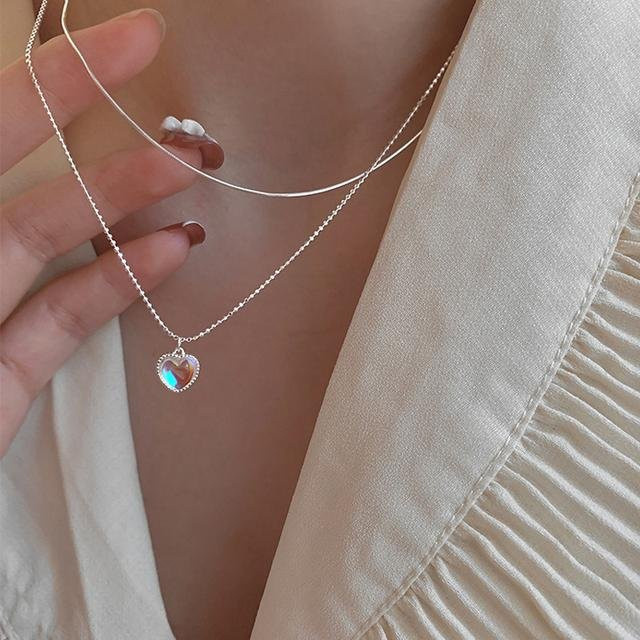 Wucifang Jewelry Halskette, 925 Silber, Mondstein, Herz, Damen - Bild 1