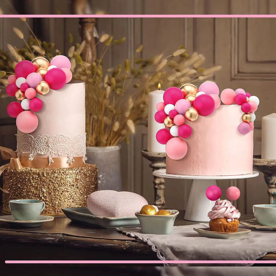 110 Stück Schaum Kugeln als Pink Kuchen Topper für DIY Backdekoration zu Hochzeit oder Geburtstag - Bild 4