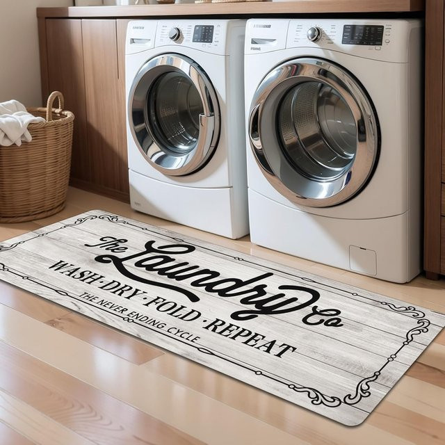 VIKAMA Küchenteppich im Landhausstil mit Streifenmuster, rutschfest, Farbe: Weiß, Breite: 120 cm - Bild 1
