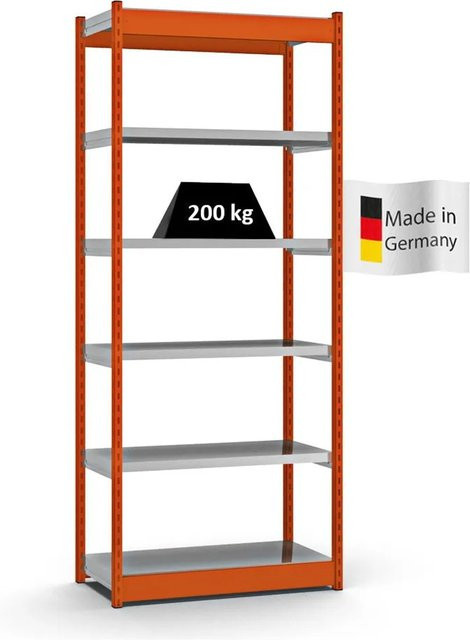 PROREGAL Fachbodenregal Stecksystem mit 6 Ebenen in Orange, H x B x T: 250 x 102,5 x 40 cm - Bild 1