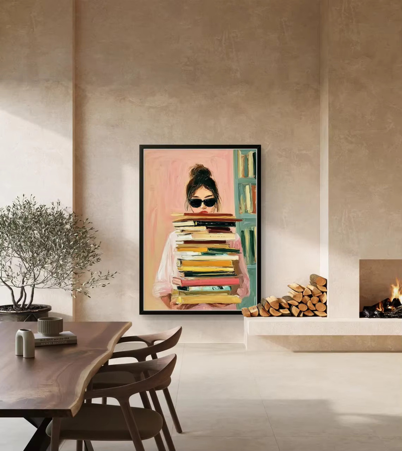 Wandkunst-Druck Buchliebhaber mit Sonnenbrille in Rosa als Paper Poster - Bild 2