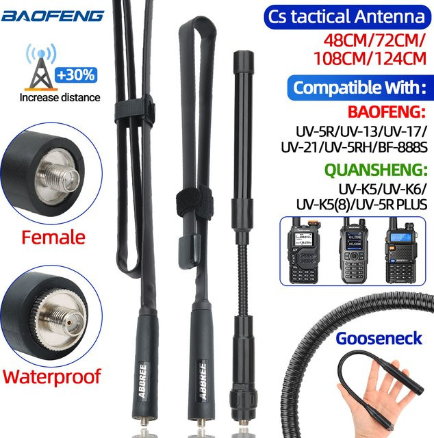 Abbree Taktische Dualband Antenne SMA-weiblich für Walkie Talkie Baofeng UV-5R UV-21 und Quan Sheng K5, UKW/UHF 144/430MHz, Schwarz - Bild 1