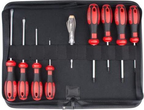 CETAFORM Schraubendreher-Set mit 9 Stück in Rot, Schlitz und Kreuzschlitz, ergonomisch mit Vinyletui - Bild 1