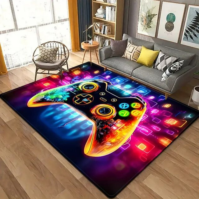 VIKAMA 3D Gamepad-Controller-Teppich in Multicolour, rechteckiger Microfaser-Teppich für Schlafzimmer und Kinderzimmer, Breite: 120 cm, Tiefe: 80 cm - Bild 1